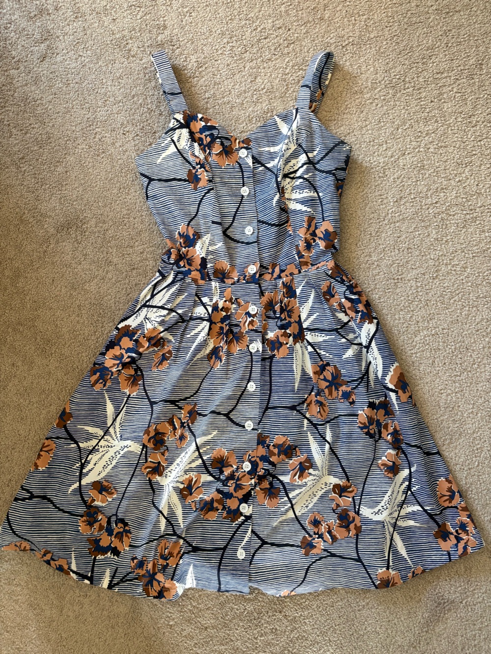 Bettie Page Vintage Vibes Floral Button-Front Sundress with Brown Accents